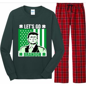 Lets Go Brandon St Patrick's Day Trump America Flag Clover Long Sleeve Pajama Set