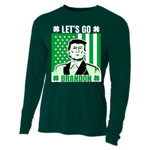 Lets Go Brandon St Patrick's Day Trump America Flag Clover Cooling Performance Long Sleeve Crew