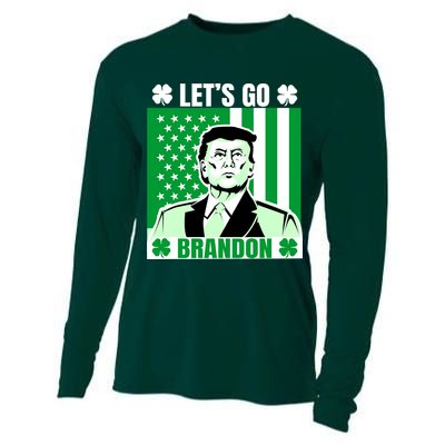 Lets Go Brandon St Patrick's Day Trump America Flag Clover Cooling Performance Long Sleeve Crew