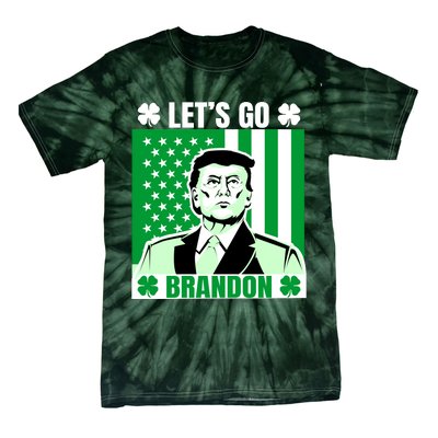 Lets Go Brandon St Patrick's Day Trump America Flag Clover Tie-Dye T-Shirt