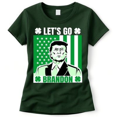 Lets Go Brandon St Patrick's Day Trump America Flag Clover Womens T-Shirt