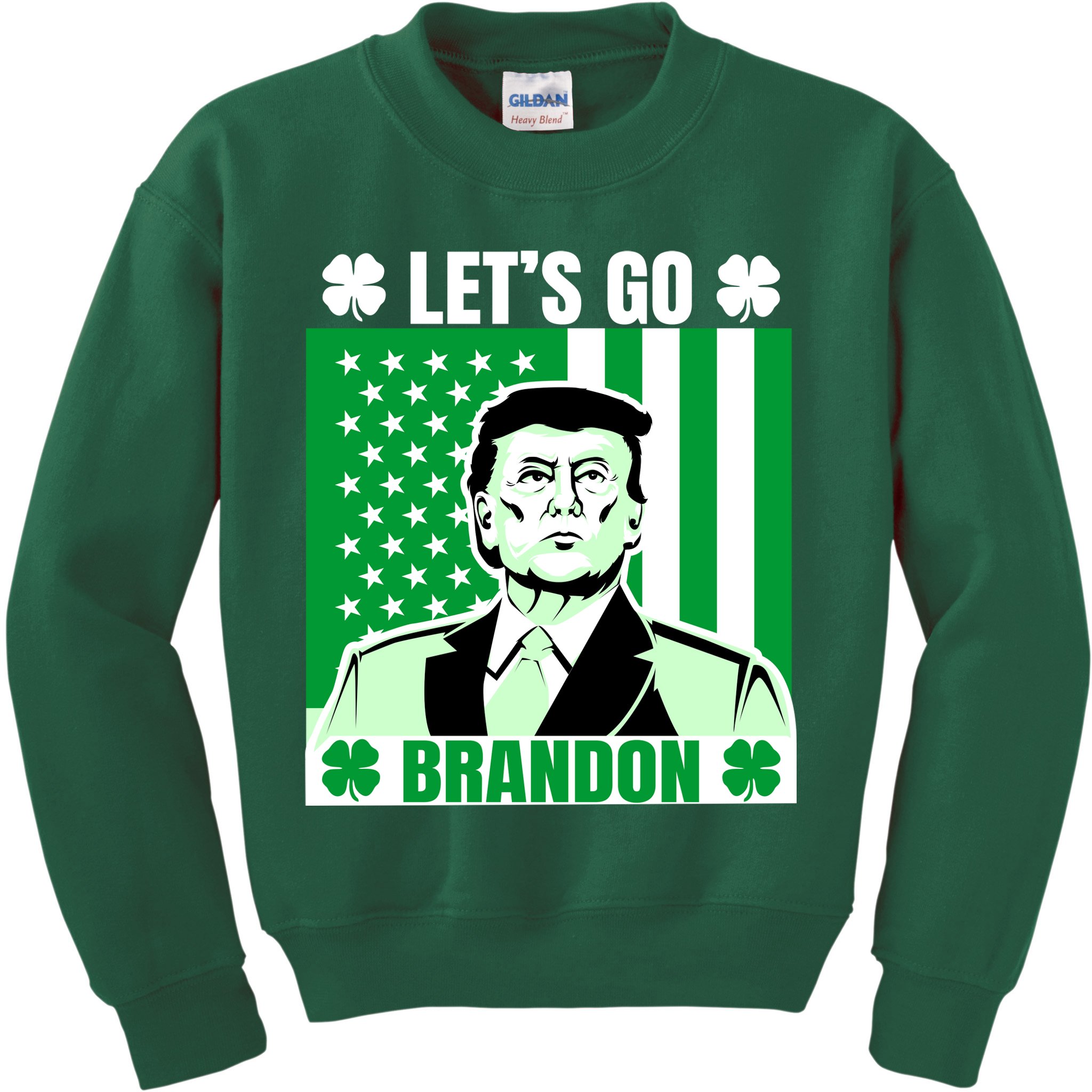 Lets Go Brandon St Patrick's Day Trump America Flag Clover Kids Sweatshirt