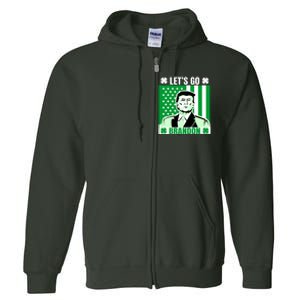 Lets Go Brandon St Patrick's Day Trump America Flag Clover Full Zip Hoodie