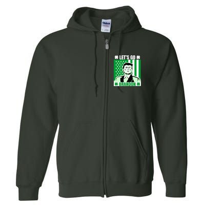 Lets Go Brandon St Patrick's Day Trump America Flag Clover Full Zip Hoodie