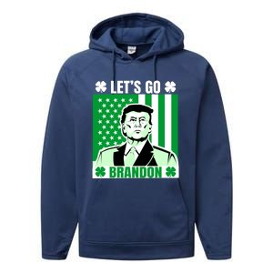 Lets Go Brandon St Patrick's Day Trump America Flag Clover Performance Fleece Hoodie