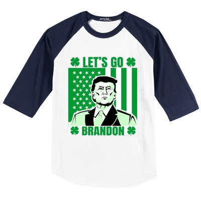 Lets Go Brandon St Patrick's Day Trump America Flag Clover Baseball Sleeve Shirt