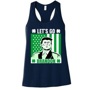 Lets Go Brandon St Patrick's Day Trump America Flag Clover Women's Racerback Tank