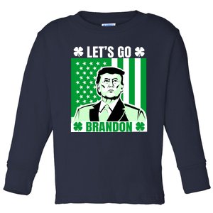 Lets Go Brandon St Patrick's Day Trump America Flag Clover Toddler Long Sleeve Shirt