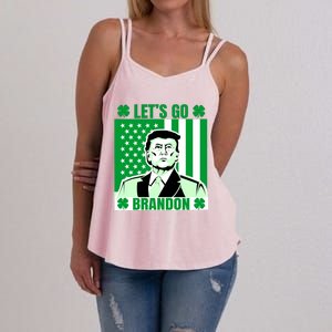 Lets Go Brandon St Patrick's Day Trump America Flag Clover Women's Strappy Tank