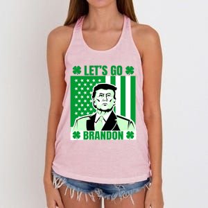 Lets Go Brandon St Patrick's Day Trump America Flag Clover Women's Knotted Racerback Tank