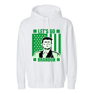 Lets Go Brandon St Patrick's Day Trump America Flag Clover Garment-Dyed Fleece Hoodie