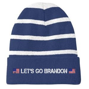 Let's Go Brandon Simple USA Flag Logo Striped Beanie with Solid Band