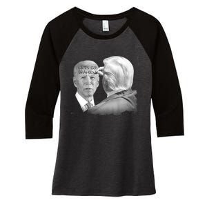 Let's Go Brandon Trump Writes On Biden's Forehead Women's Tri-Blend 3/4-Sleeve Raglan Shirt