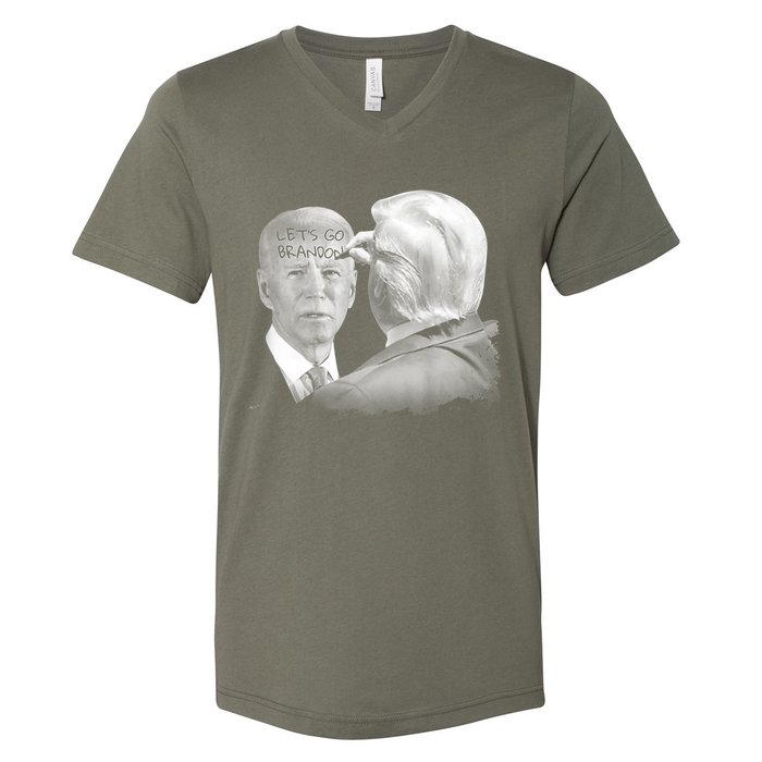 Let's Go Brandon Trump Writes On Biden's Forehead V-Neck T-Shirt