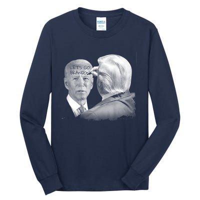 Let's Go Brandon Trump Writes On Biden's Forehead Tall Long Sleeve T-Shirt