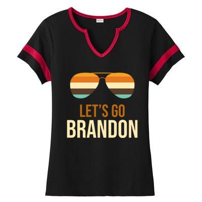 Let's Go Brandon F Joe Biden Cool Shades Retro Ladies Halftime Notch Neck Tee