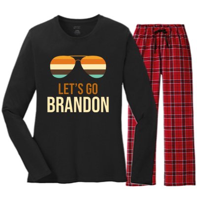 Let's Go Brandon F Joe Biden Cool Shades Retro Women's Long Sleeve Flannel Pajama Set 