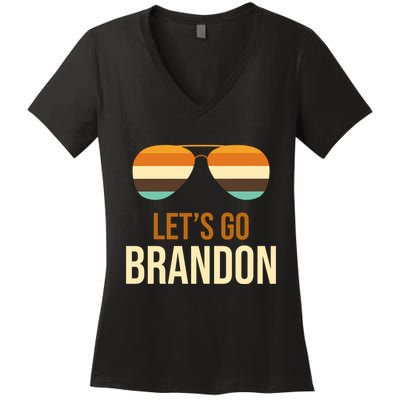 Let's Go Brandon F Joe Biden Cool Shades Retro Women's V-Neck T-Shirt