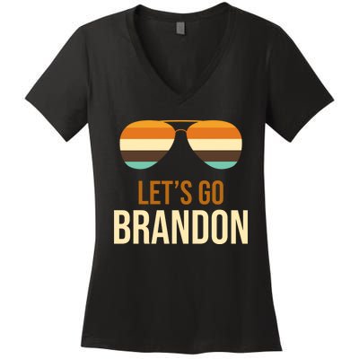 Let's Go Brandon F Joe Biden Cool Shades Retro Women's V-Neck T-Shirt