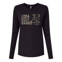 Lima Golf Bravo Lets Go Brandon Camouflage American US Flag Womens Cotton Relaxed Long Sleeve T-Shirt