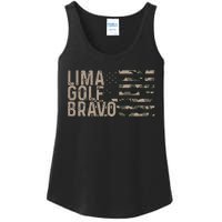 Lima Golf Bravo Lets Go Brandon Camouflage American US Flag Ladies Essential Tank