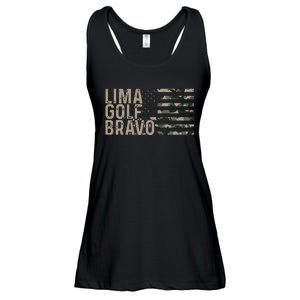 Lima Golf Bravo Lets Go Brandon Camouflage American US Flag Ladies Essential Flowy Tank