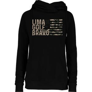 Lima Golf Bravo Lets Go Brandon Camouflage American US Flag Womens Funnel Neck Pullover Hood