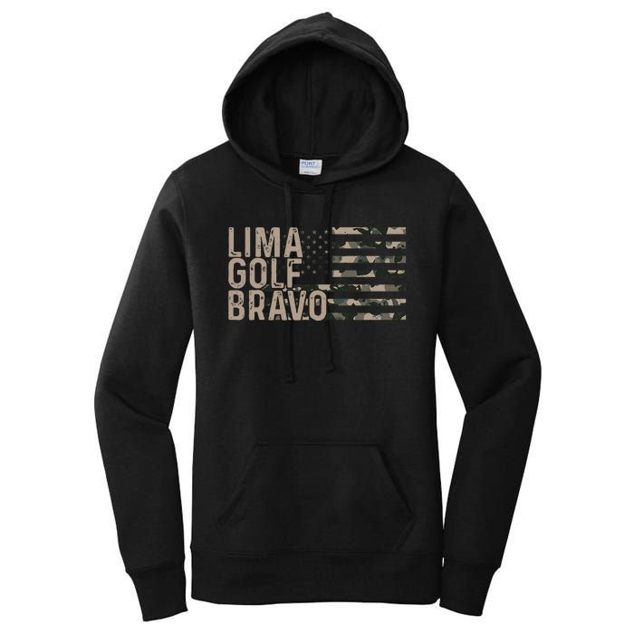 Lima Golf Bravo Lets Go Brandon Camouflage American US Flag Women's Pullover Hoodie