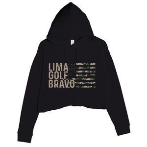 Lima Golf Bravo Lets Go Brandon Camouflage American US Flag Crop Fleece Hoodie