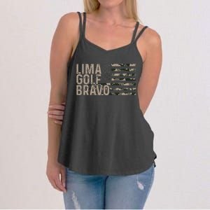 Lima Golf Bravo Lets Go Brandon Camouflage American US Flag Women's Strappy Tank