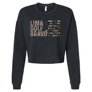 Lima Golf Bravo Lets Go Brandon Camouflage American US Flag Cropped Pullover Crew