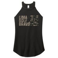 Lima Golf Bravo Lets Go Brandon Camouflage American US Flag Women's Perfect Tri Rocker Tank