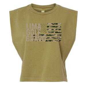 Lima Golf Bravo Lets Go Brandon Camouflage American US Flag Garment-Dyed Women's Muscle Tee