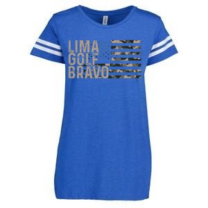 Lima Golf Bravo Lets Go Brandon Camouflage American US Flag Enza Ladies Jersey Football T-Shirt