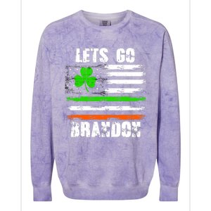 Lets Go Brandon St Patrick's Day Distressed America USA Flag Clover Colorblast Crewneck Sweatshirt