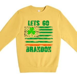 Lets Go Brandon St Patrick's Day Distressed America USA Flag Clover Premium Crewneck Sweatshirt