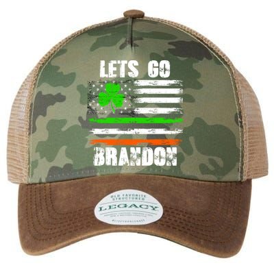 Lets Go Brandon St Patrick's Day Distressed America USA Flag Clover Legacy Tie Dye Trucker Hat