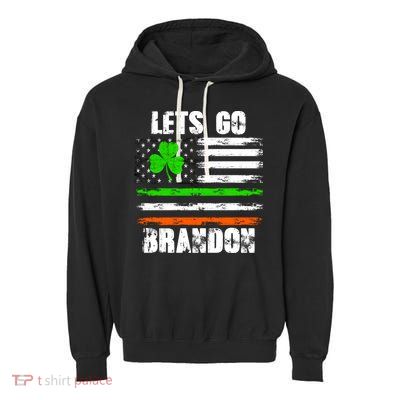 Lets Go Brandon St Patrick's Day Distressed America USA Flag Clover Garment-Dyed Fleece Hoodie