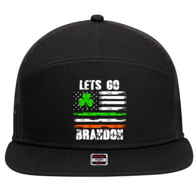 Lets Go Brandon St Patrick's Day Distressed America USA Flag Clover 7 Panel Mesh Trucker Snapback Hat