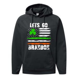 Lets Go Brandon St Patrick's Day Distressed America USA Flag Clover Performance Fleece Hoodie