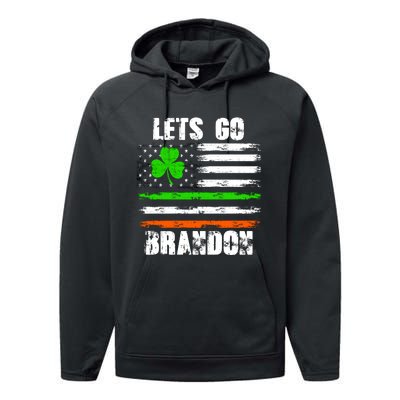 Lets Go Brandon St Patrick's Day Distressed America USA Flag Clover Performance Fleece Hoodie