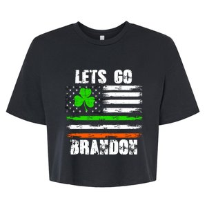 Lets Go Brandon St Patrick's Day Distressed America USA Flag Clover Bella+Canvas Jersey Crop Tee