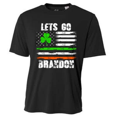 Lets Go Brandon St Patrick's Day Distressed America USA Flag Clover Cooling Performance Crew T-Shirt