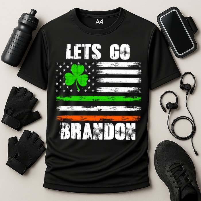 Lets Go Brandon St Patrick's Day Distressed America USA Flag Clover Cooling Performance Crew T-Shirt