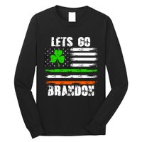 Lets Go Brandon St Patrick's Day Distressed America USA Flag Clover Long Sleeve Shirt