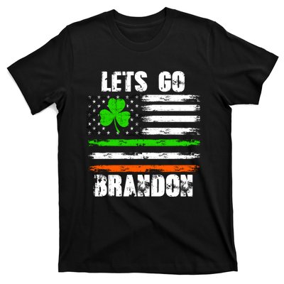 Lets Go Brandon St Patrick's Day Distressed America USA Flag Clover T-Shirt