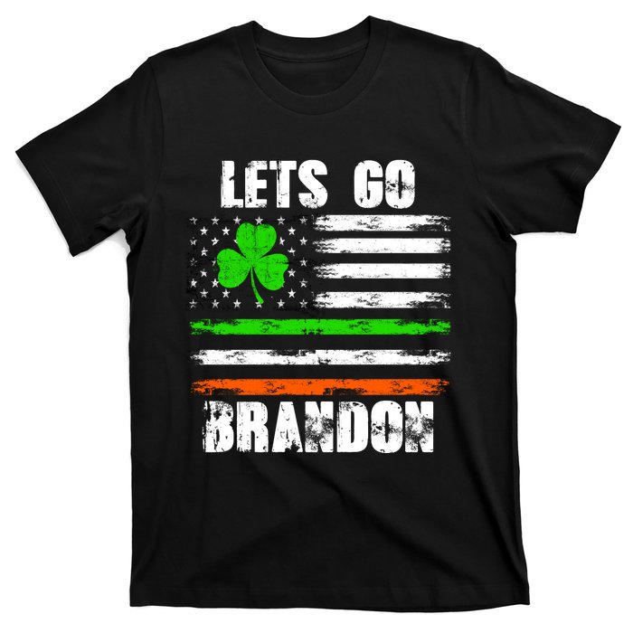 Lets Go Brandon St Patrick's Day Distressed America USA Flag Clover T-Shirt