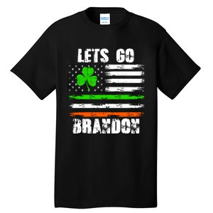 Lets Go Brandon St Patrick's Day Distressed America USA Flag Clover Tall T-Shirt