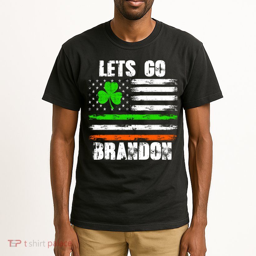 Lets Go Brandon St Patrick's Day Distressed America USA Flag Clover Tall T-Shirt