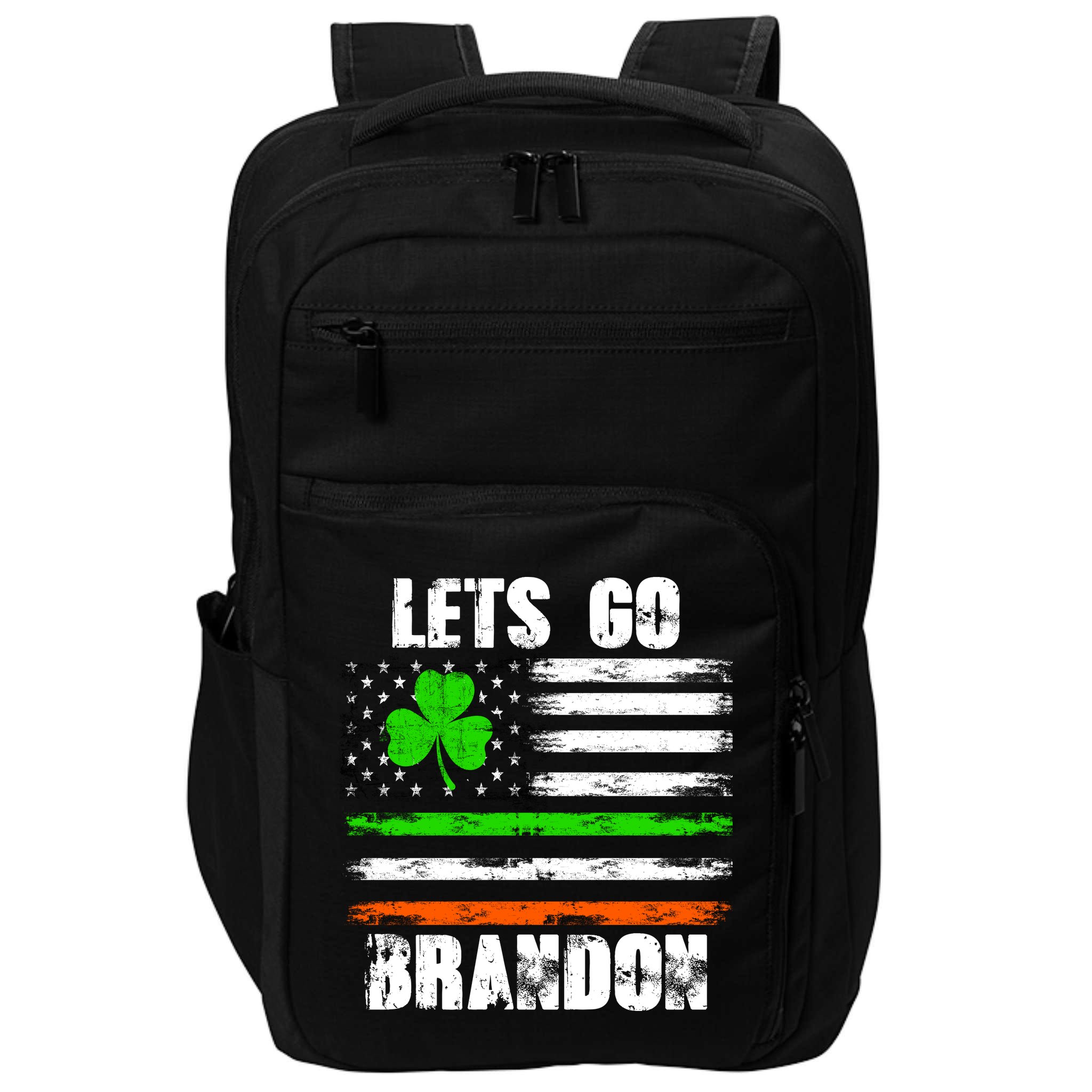 Lets Go Brandon St Patrick's Day Distressed America USA Flag Clover Impact Tech Backpack